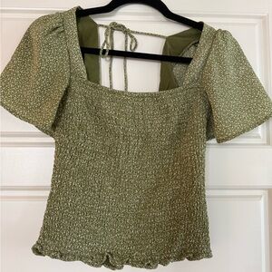 Abercrombie & Fitch Green Puff Sleeve Smocked Blouse
